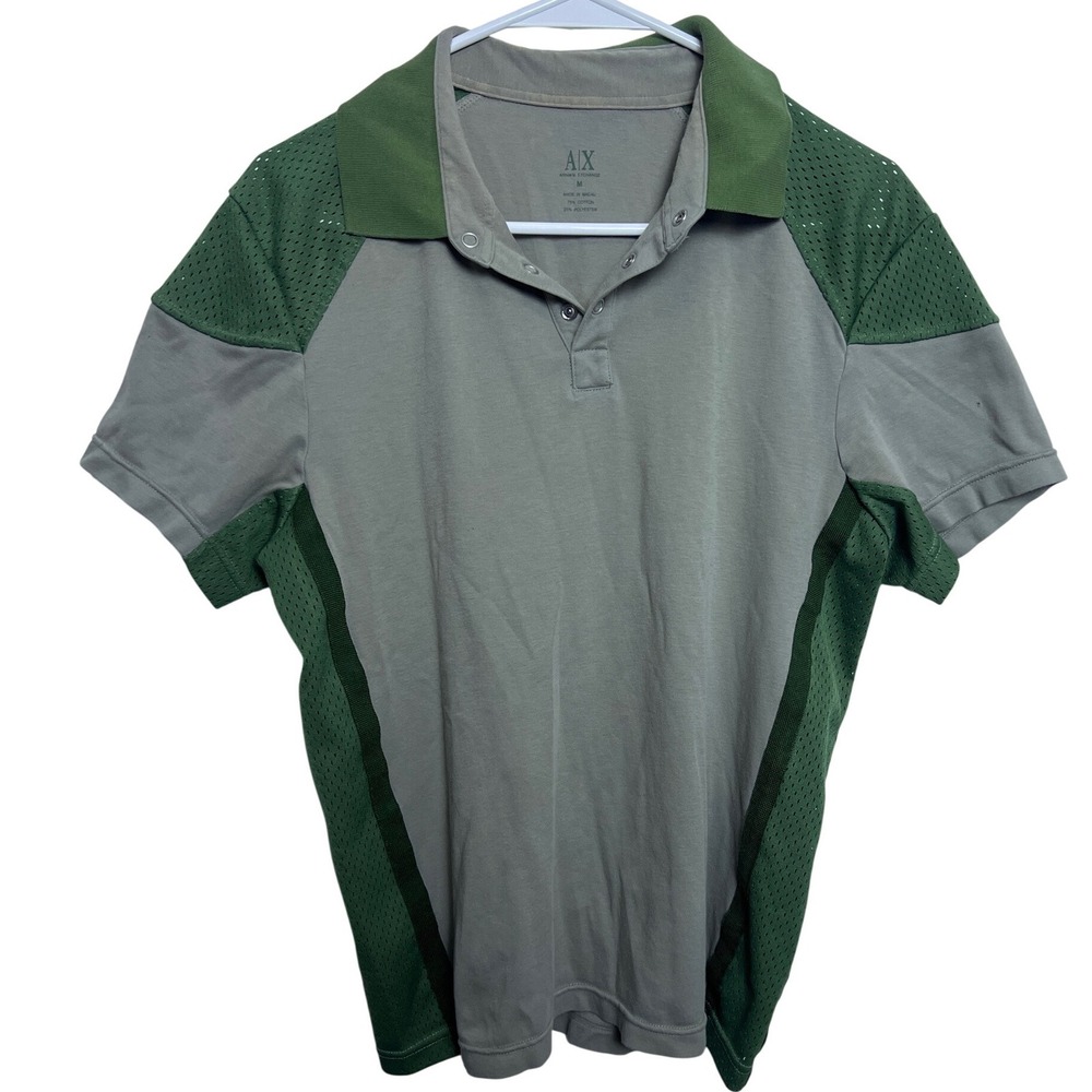 Armani Exchange Mens Mesh Panel Logo‎ Back Polo Shirt Green Size M